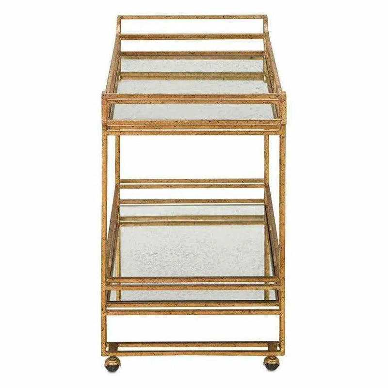 Seneca Gold Leaf Light Roche Antique Odeon Bar Cart - LOOMLAN - Currey & Co - Home Bar Carts