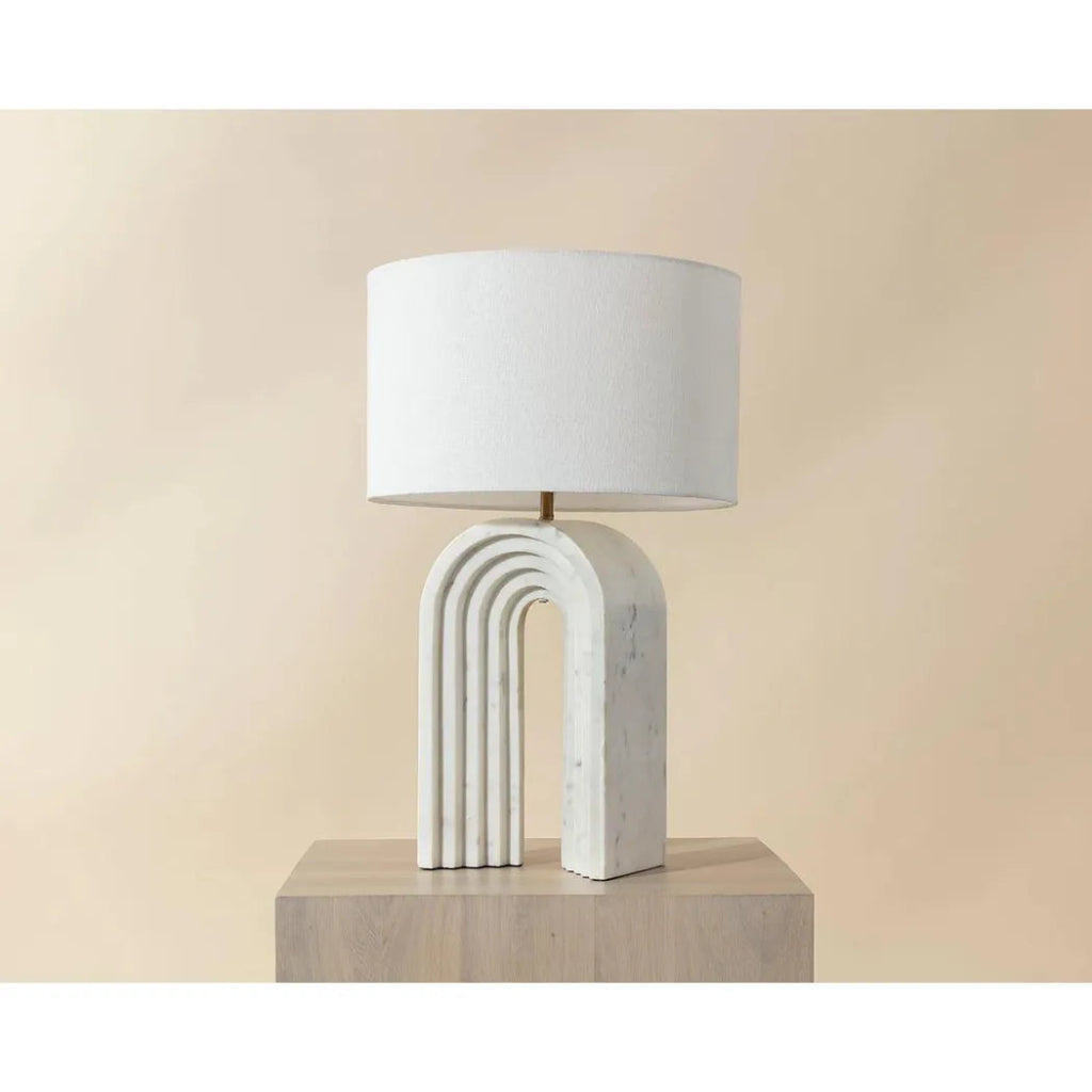 Sensi Table Lamp Marble Base Linen Shade - LOOMLAN - SUNPAN - Table Lamps