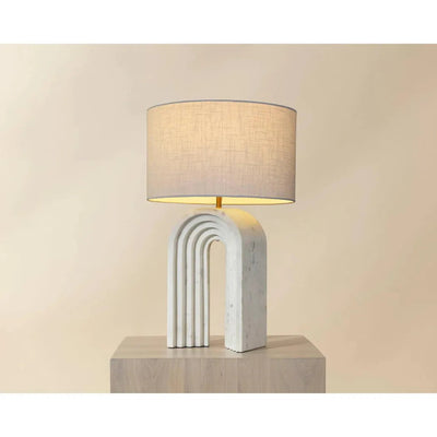 Sensi Table Lamp Marble Base Linen Shade - LOOMLAN - SUNPAN - Table Lamps