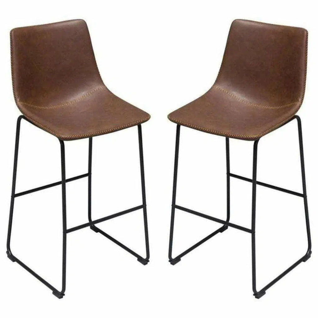 Set of 2 Barstools Chocolate Leather Black - LOOMLAN - Diamond Sofa - Bar Stools