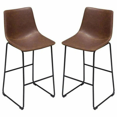 Set of 2 Barstools Chocolate Leather Black - LOOMLAN - Diamond Sofa - Bar Stools