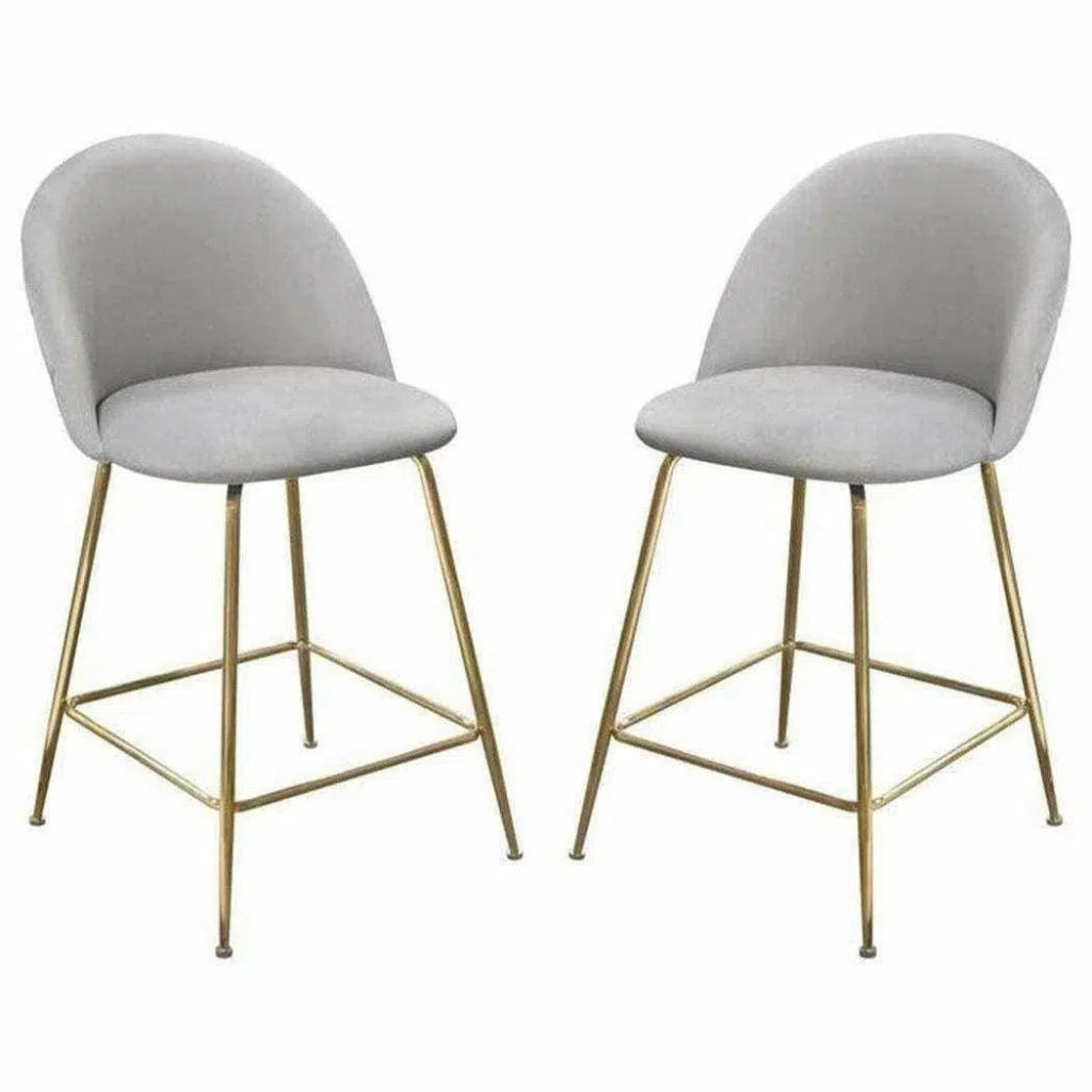 Set of 2 Counter Height Chairs in Grey Velvet Gold Legs - LOOMLAN - Diamond Sofa - Counter Stools