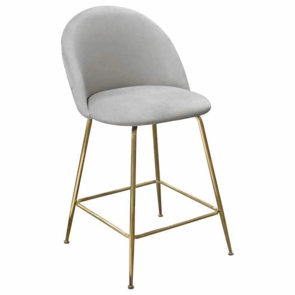 Set of 2 Counter Height Chairs in Grey Velvet Gold Legs - LOOMLAN - Diamond Sofa - Counter Stools