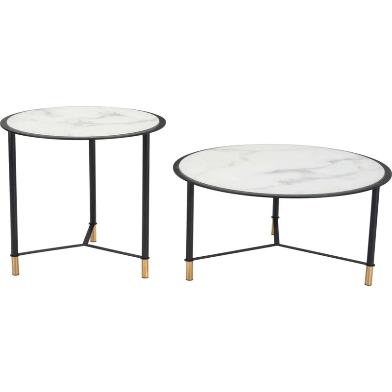 Set of 2 Davis Coffee Tables Black & White - LOOMLAN - Zuo Modern - Coffee Tables