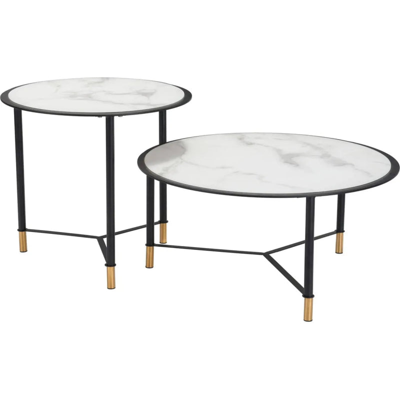 Set of 2 Davis Coffee Tables Black & White - LOOMLAN - Zuo Modern - Coffee Tables