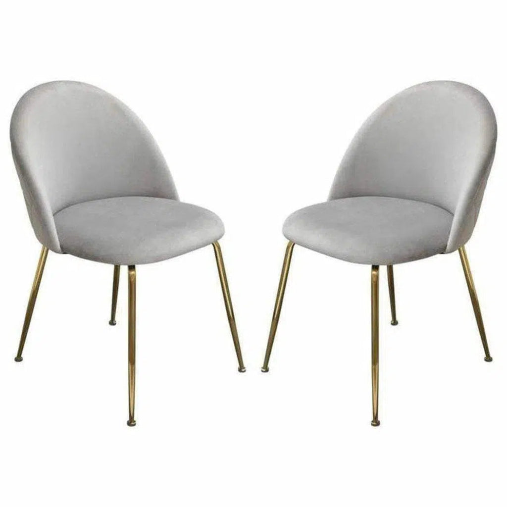 Set of 2 Dining Chairs in Grey Velvet Gold Metal Legs - LOOMLAN - Diamond Sofa - Dining Chairs