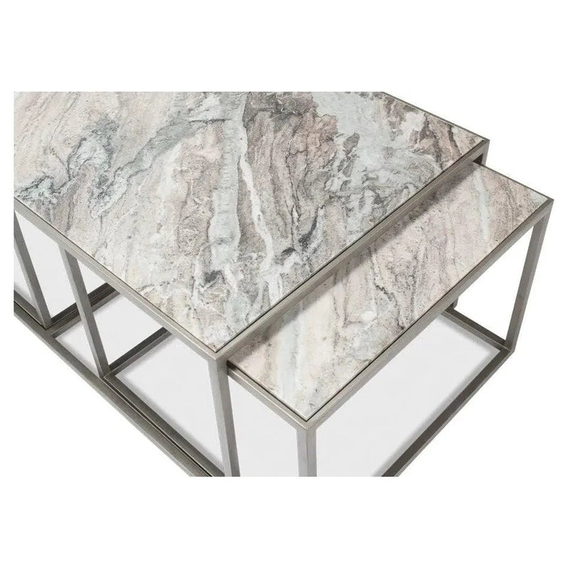 Set Of 3 Nesting Low Tables Marble Tops - LOOMLAN - Sarreid - Side Tables