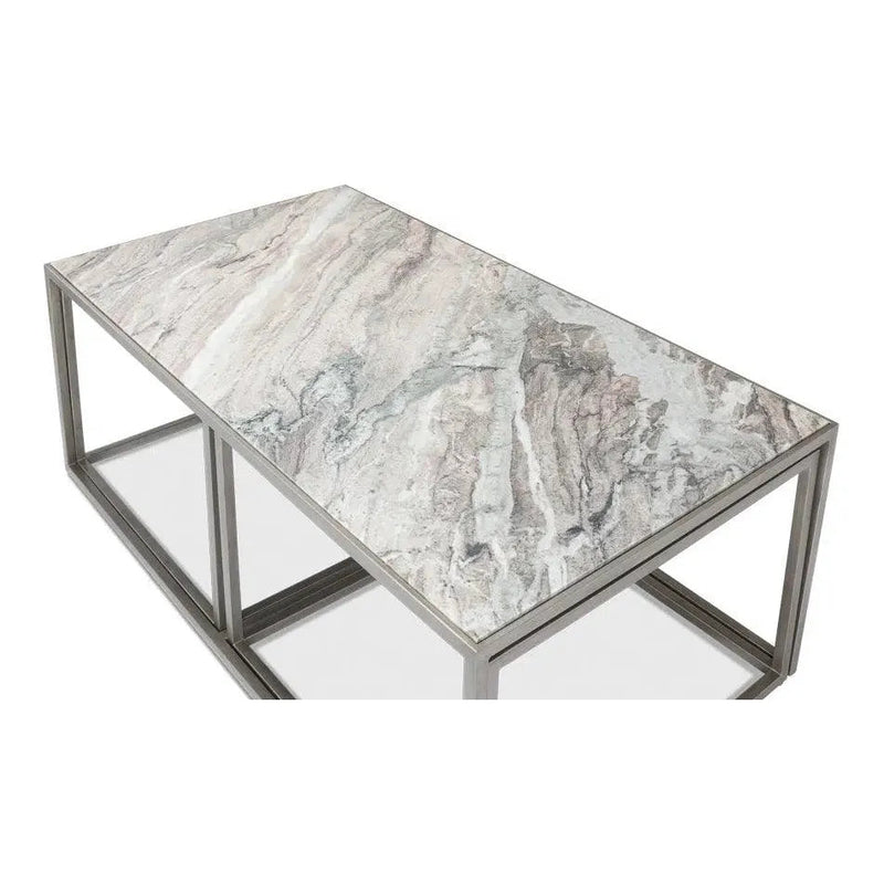 Set Of 3 Nesting Low Tables Marble Tops - LOOMLAN - Sarreid - Side Tables