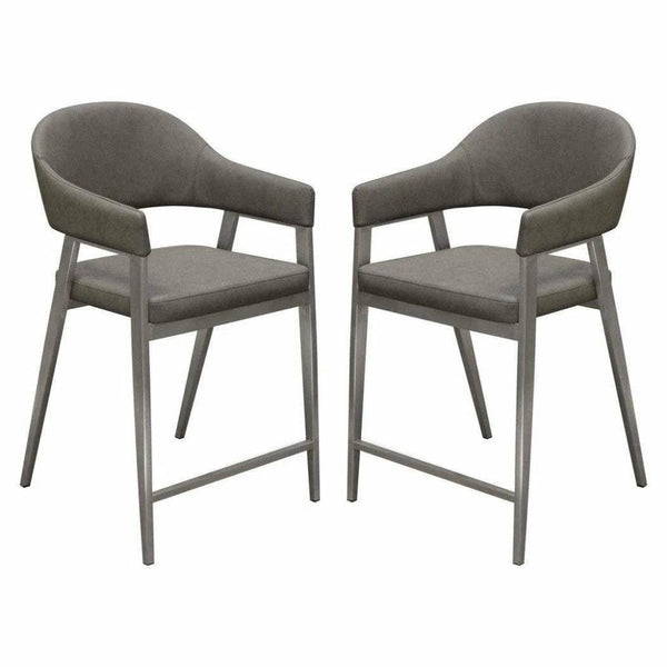 Set of Two Counter Height Chairs Grey Leatherette - LOOMLAN - Diamond Sofa - Counter Stools
