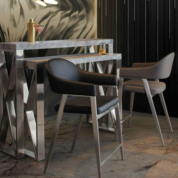 Set of Two Counter Height Chairs Grey Leatherette - LOOMLAN - Diamond Sofa - Counter Stools
