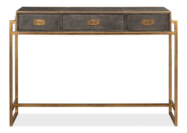 Shagreen Leather Gray Console Table - LOOMLAN - Sarreid - Console Tables