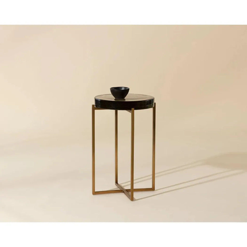 Sheena End Table Antique Brass Base & Glass - LOOMLAN - SUNPAN - Side Tables