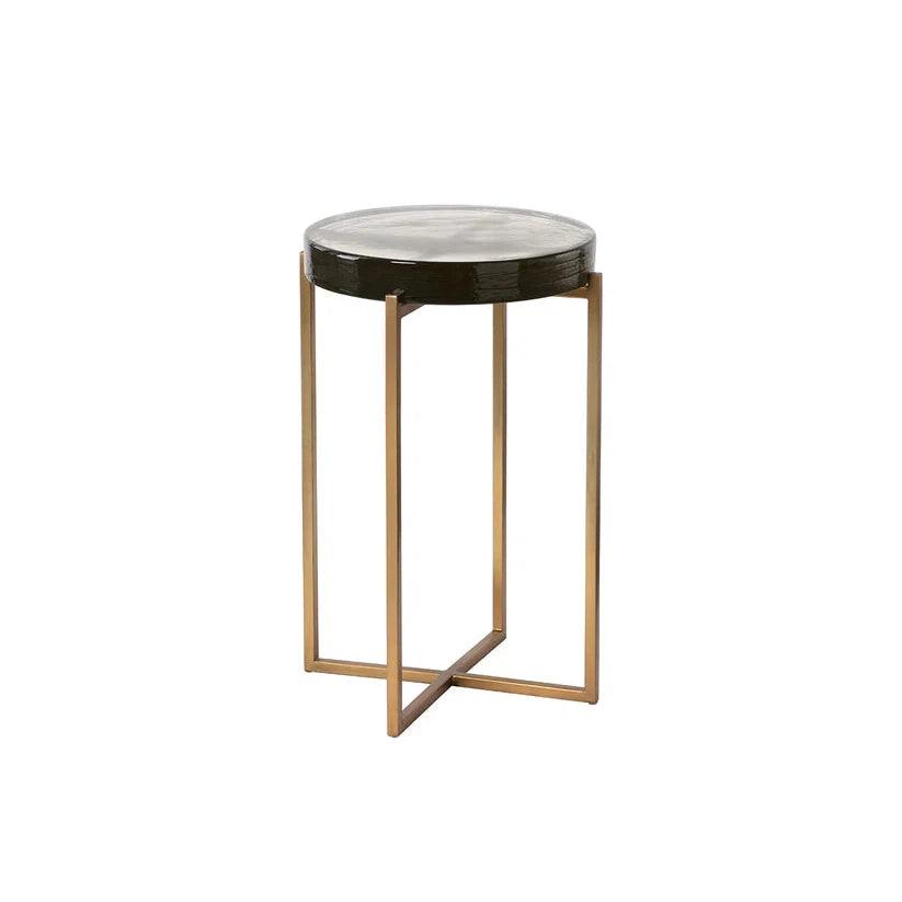 Sheena End Table Antique Brass Base & Glass - LOOMLAN - SUNPAN - Side Tables