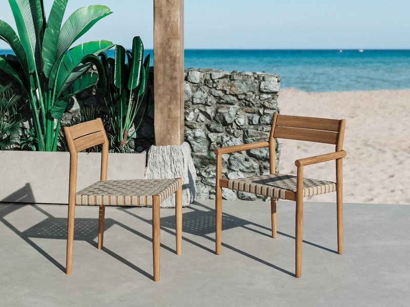 Siena Teak Woven Stackable Patio Armchair 4PC - LOOMLAN - HiTeak - Outdoor Accent Chairs