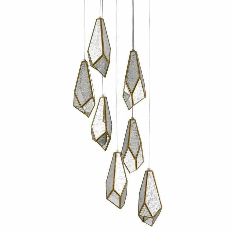 Silver Antique Brass Glace 7 - Light Multi - Drop Pendant - LOOMLAN - Currey & Co - Pendants