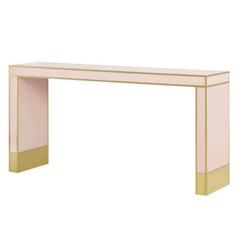 Silver Peony Satin Brass Arden Pink Console Table - LOOMLAN - Currey & Co - Console Tables