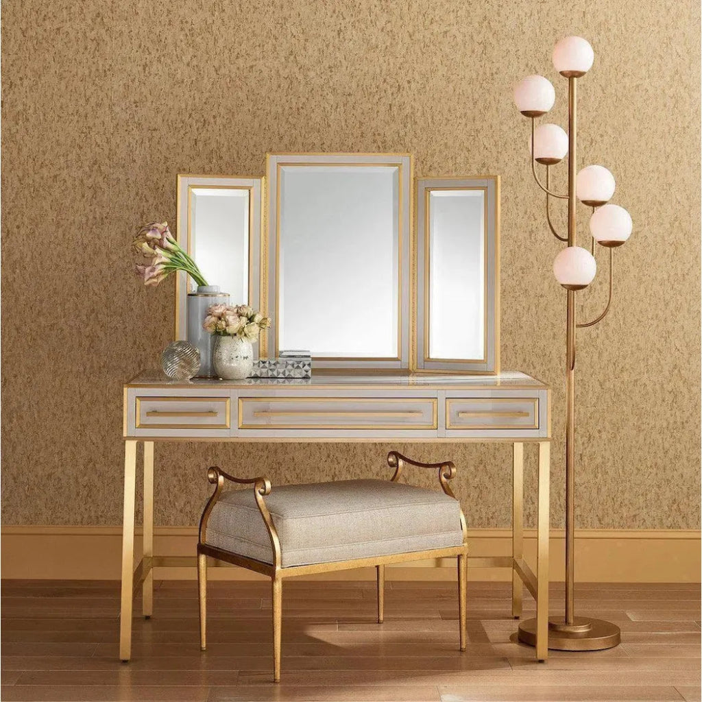 Silver Peony Satin Brass Arden Pink Vanity Mirror - LOOMLAN - Currey & Co - Wall Mirrors