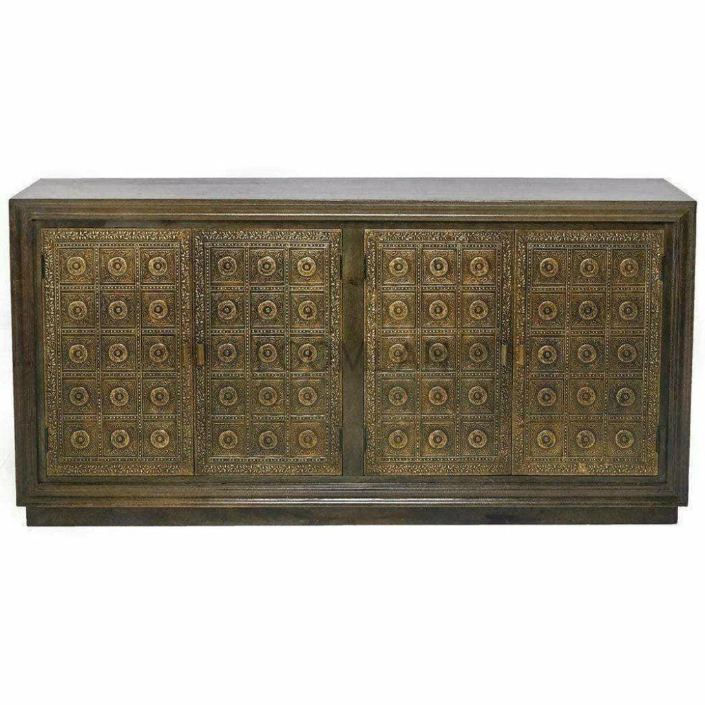 Slim Circle 4 Brass Doors Wood Base Sideboard - LOOMLAN - LOOMLAN - Sideboards