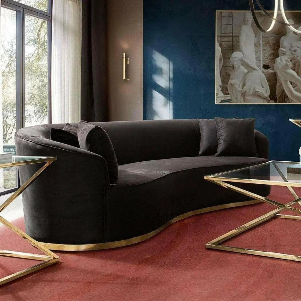 Sofa in Black Suede Velvet Gold Accent Trim - LOOMLAN - Diamond Sofa - Sofas & Loveseats