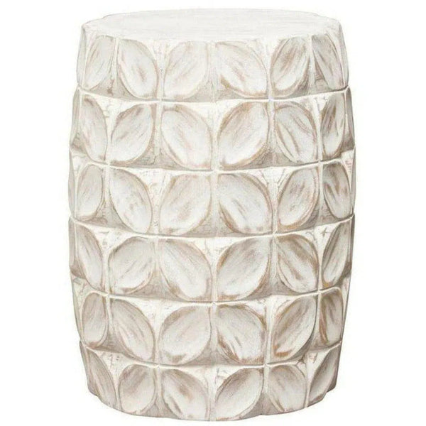 Solid Wood Accent Table White Leaf Motif - LOOMLAN - Diamond Sofa - Side Tables