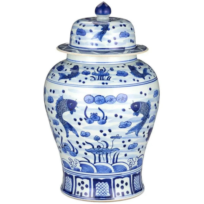 South Sea Blue & White Large Temple Jar - LOOMLAN - Currey & Co - Vases & Jars