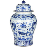 South Sea Blue & White Large Temple Jar - LOOMLAN - Currey & Co - Vases & Jars