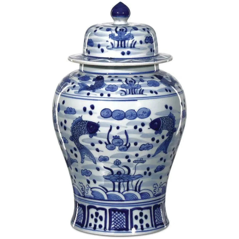 South Sea Blue & White Medium Temple Jar - LOOMLAN - Currey & Co - Vases & Jars