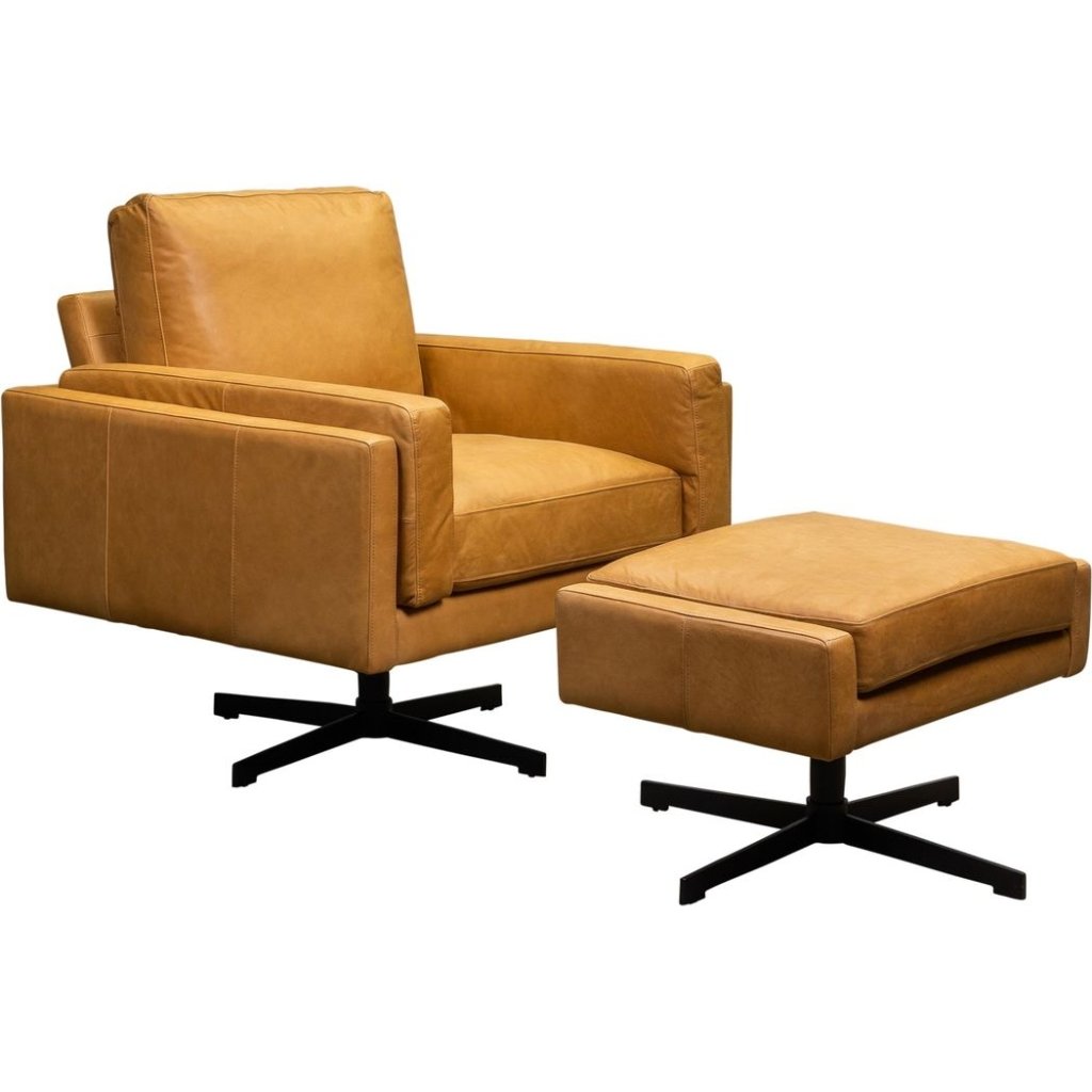 Spencer Leather Modern Swivel Chair - LOOMLAN - Olivia + Quinn - Club Chairs