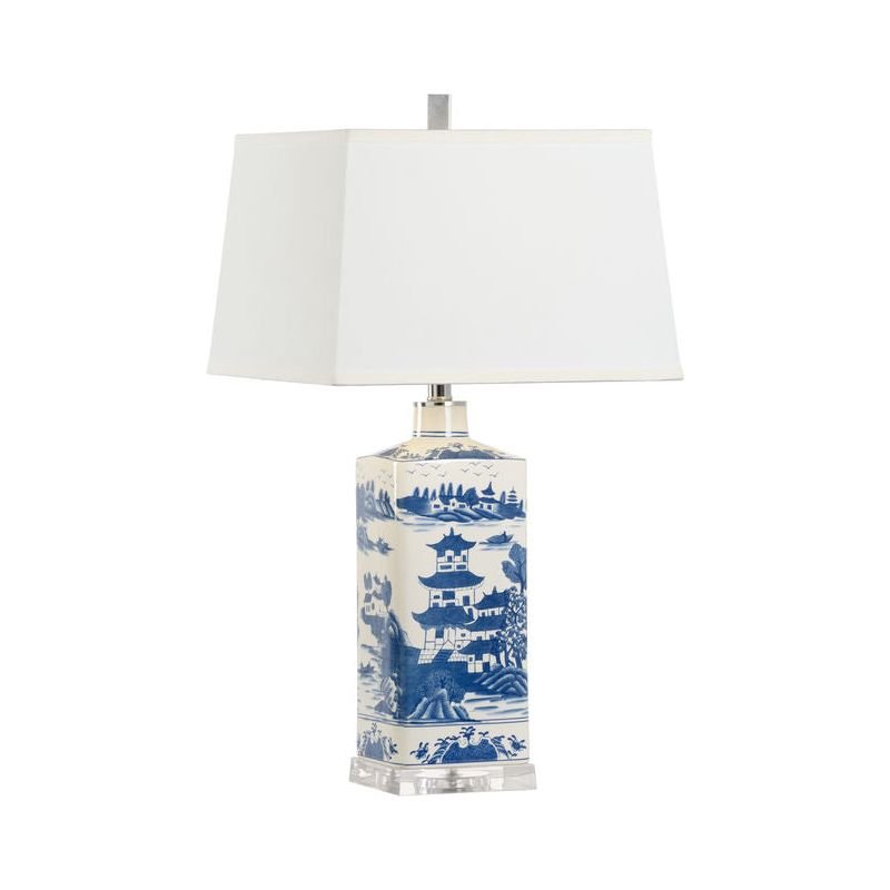 Square Blue And White Ceramic Base Table Lamp - LOOMLAN - Chelsea House - Table Lamps