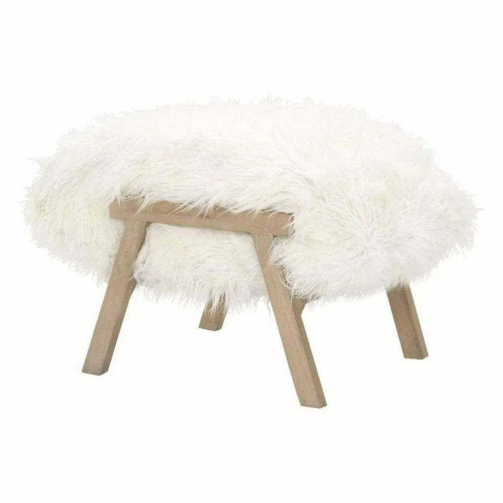 Square Tibet Ottoman White Fur Smoke Gray Oak - LOOMLAN - Essentials For Living - Poufs and Stools