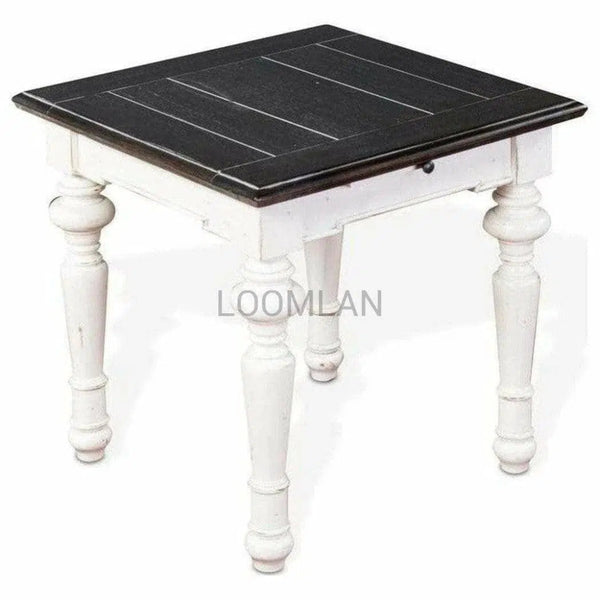 Square White and Black Wood Accent End Table - LOOMLAN - Sunny D - Side Tables