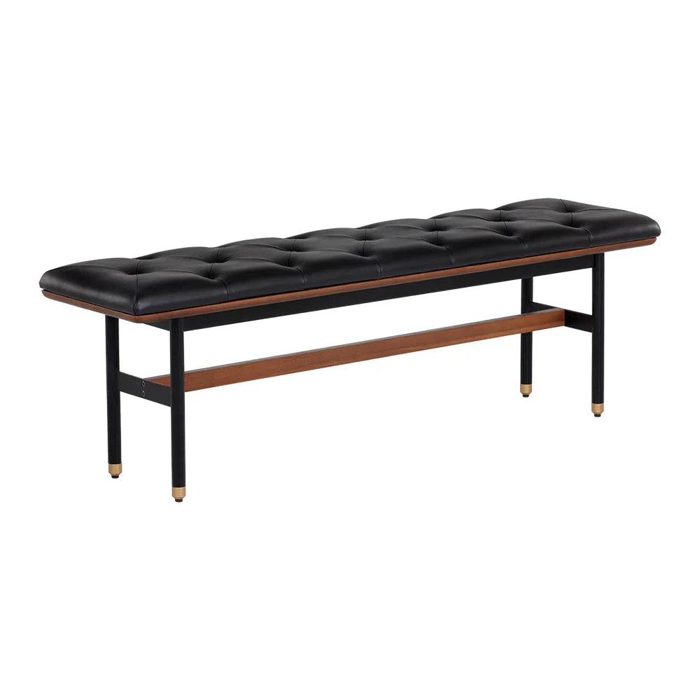 Staten Bench - Black Faux Leather Brass Caps - LOOMLAN - SUNPAN - Bedroom Benches