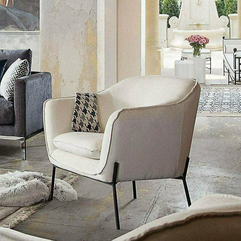 Status Ivory Cream Fabric Accent Chair Black Metal Legs - LOOMLAN - Diamond Sofa - Accent Chairs