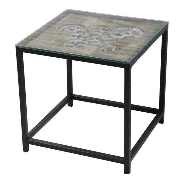 Steampunk Gears Glass Top Side Table - LOOMLAN - LOOMLAN - Side Tables