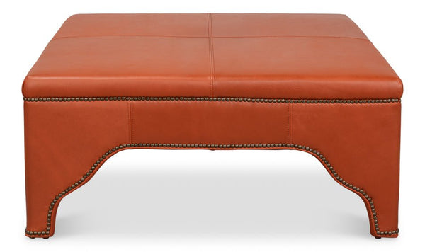 Streetman Leather Brown Cocktail Ottoman - LOOMLAN - Sarreid - Ottomans