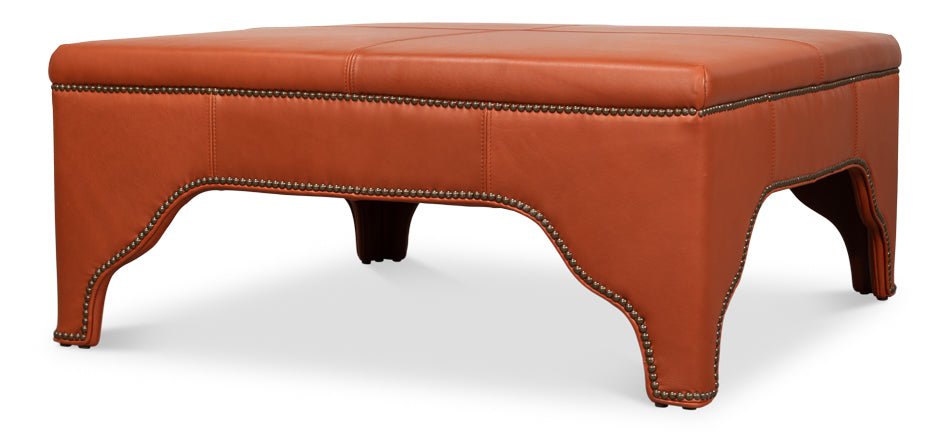 Streetman Leather Brown Cocktail Ottoman - LOOMLAN - Sarreid - Ottomans