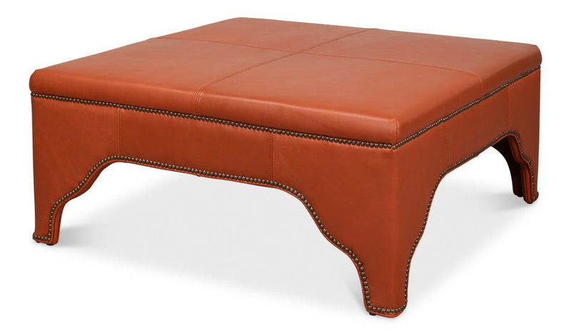 Streetman Leather Brown Cocktail Ottoman - LOOMLAN - Sarreid - Ottomans