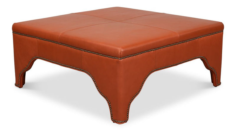 Streetman Leather Brown Cocktail Ottoman - LOOMLAN - Sarreid - Ottomans