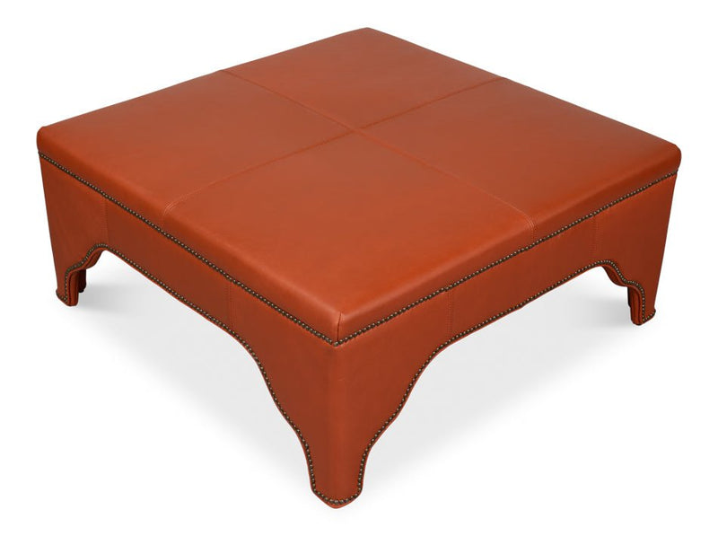 Streetman Leather Brown Cocktail Ottoman - LOOMLAN - Sarreid - Ottomans