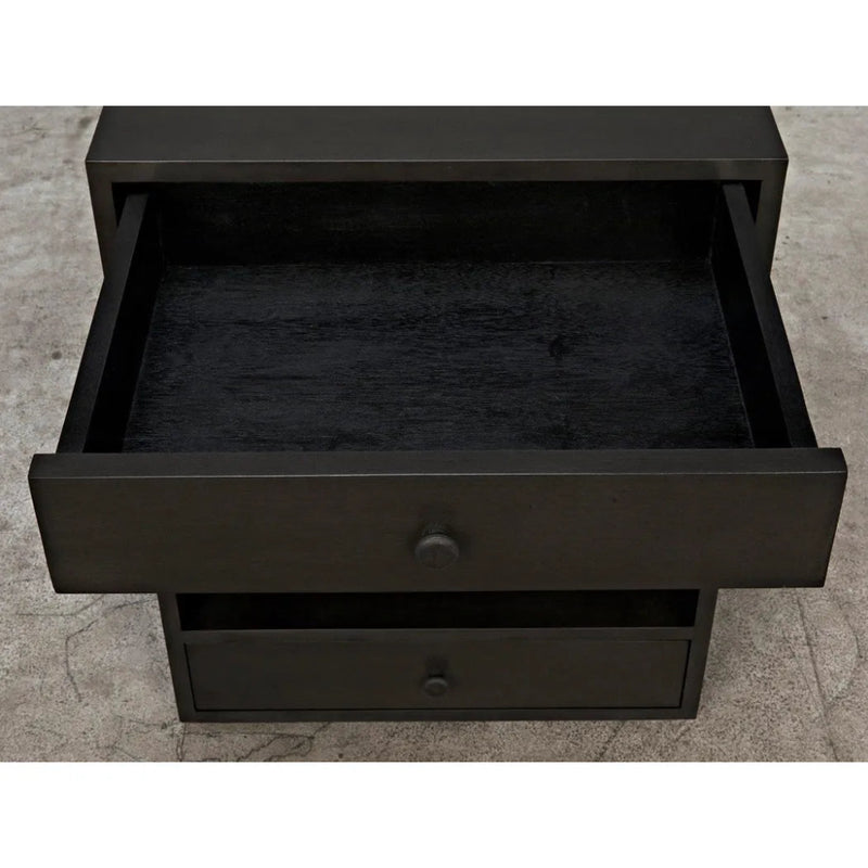 Sumiko Wood Black Small Rectangle Side Table Drawers - LOOMLAN - Noir - Side Tables