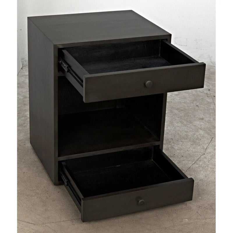 Sumiko Wood Black Small Rectangle Side Table Drawers - LOOMLAN - Noir - Side Tables