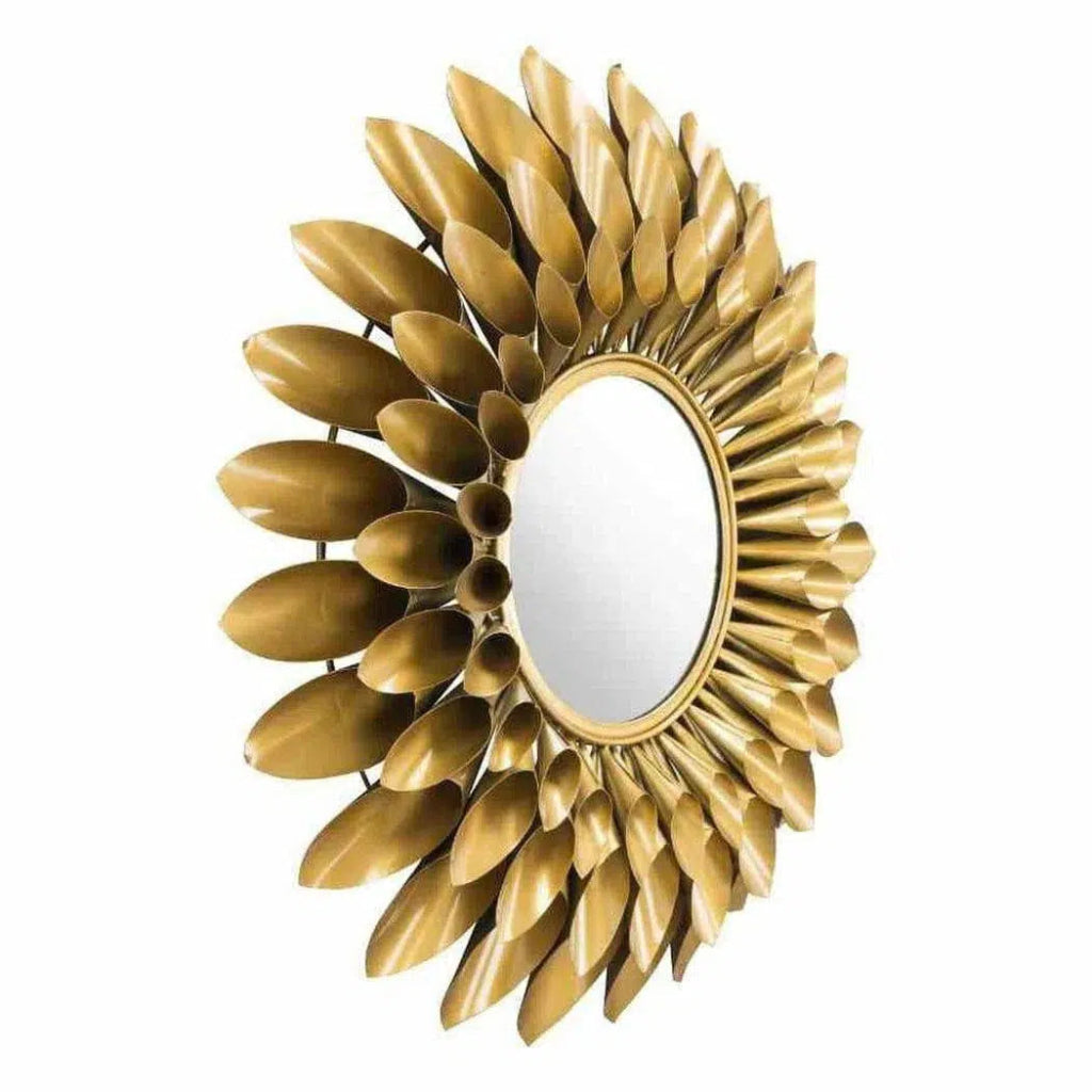 Sunflower Round Mirror Gold - LOOMLAN - Zuo Modern - Wall Mirrors