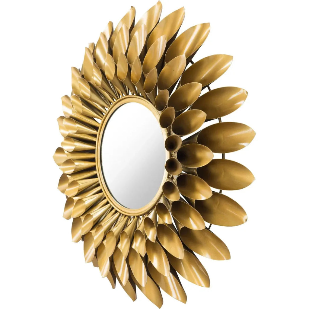 Sunflower Round Mirror Gold - LOOMLAN - Zuo Modern - Wall Mirrors