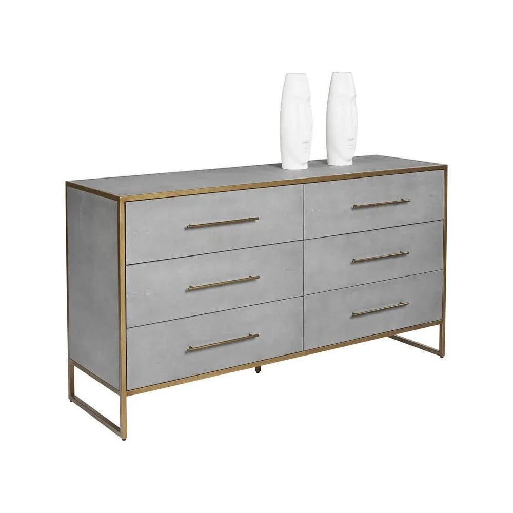 Sunpan Venice Dresser Grey Shagreen Brass Accents - LOOMLAN - SUNPAN - Dressers