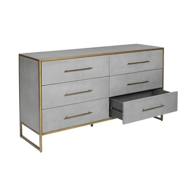 Sunpan Venice Dresser Grey Shagreen Brass Accents - LOOMLAN - SUNPAN - Dressers