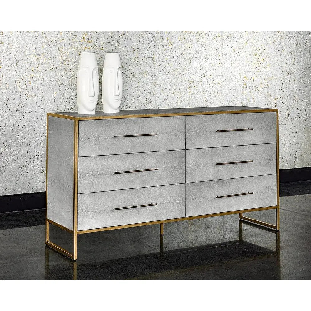 Sunpan Venice Dresser Grey Shagreen Brass Accents - LOOMLAN - SUNPAN - Dressers