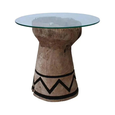 Tabari Glass Topped Wooden Round End Table - LOOMLAN - Artesia - Side Tables