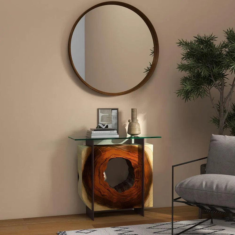 Tama Solid Chamcha Wooden Glass Sofa Table - LOOMLAN - Urbia - Console Tables