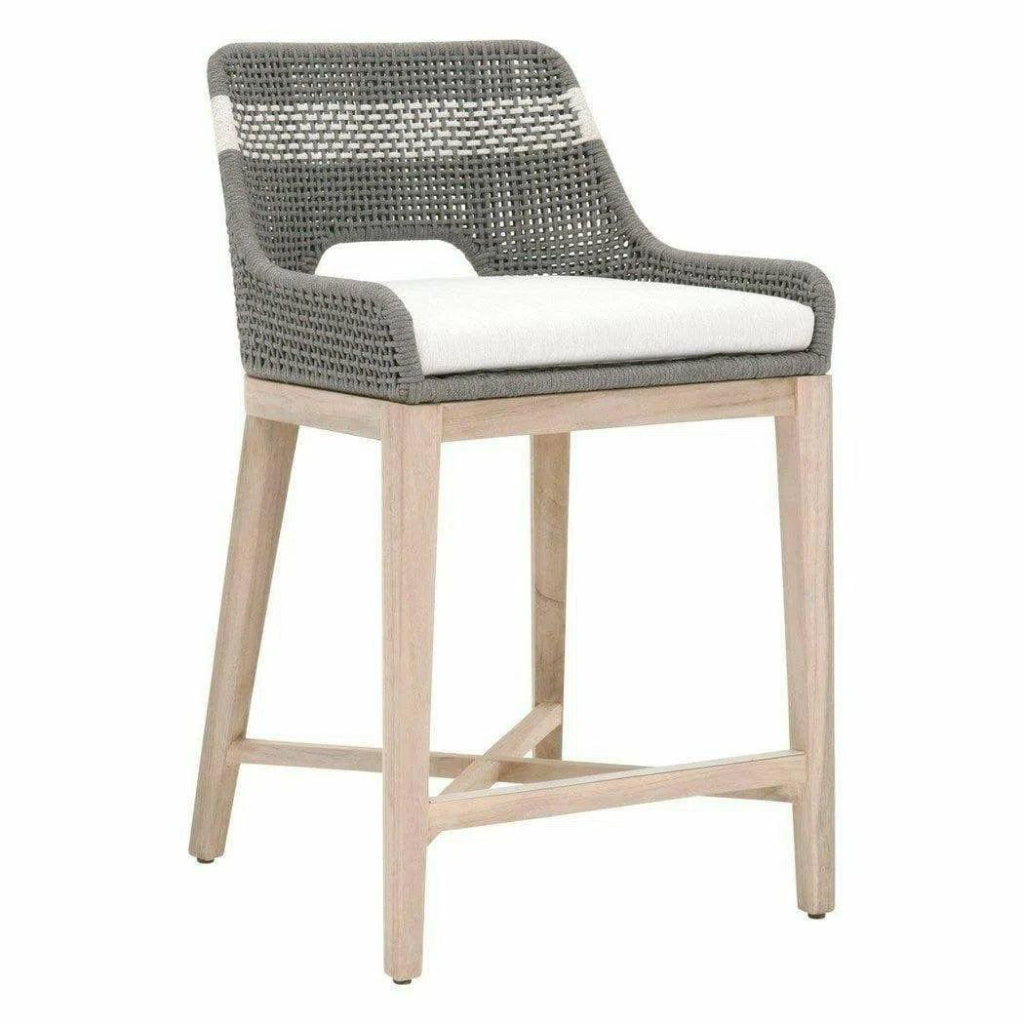 Tapestry Outdoor Counter Stool Teak Wood and Dove Rope - LOOMLAN - Essentials For Living - Outdoor Counter Stools