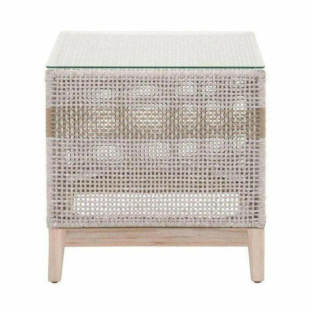 Tapestry Outdoor End Table Taupe & White Rope and Teak - LOOMLAN - Essentials For Living - Outdoor Side Tables